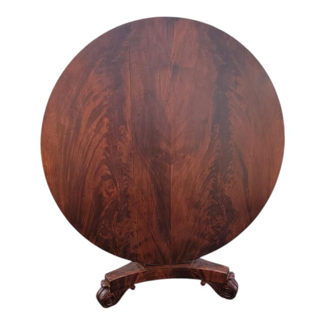 American Antique American 19th C Mahogany Round Tilt-Top Dining Table Elegant Carved Base For Sale - Image 3 of 18