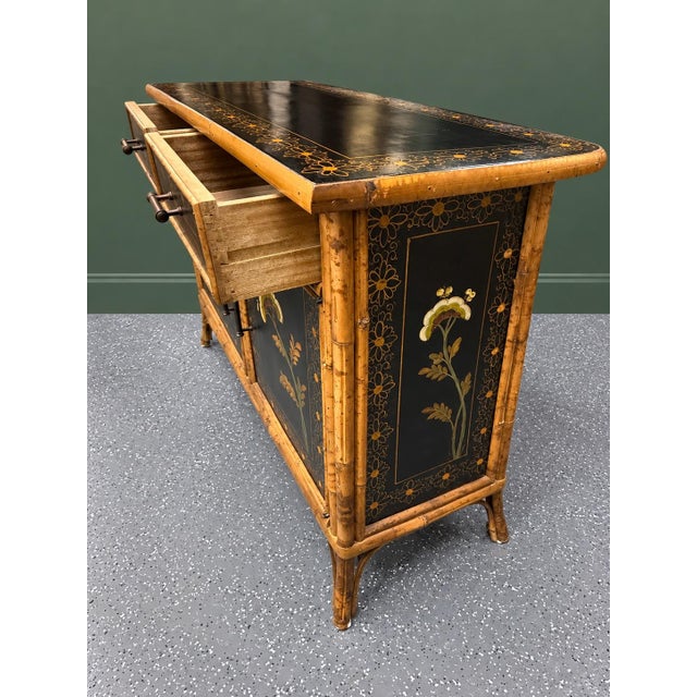 Wood Vintage Aesthetic Movement Style Bamboo and Black Lacquer Chinoiserie Cabinet For Sale - Image 7 of 11