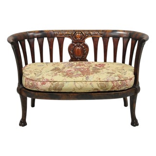 Antique Victorian Carved Mahogany Paw Foot Barrel Back Settee Loveseat Sofa For Sale