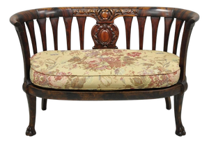 Antique Victorian Carved Mahogany Paw Foot Barrel Back Settee Loveseat Sofa