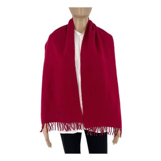 Polo Ralph Lauren Red 100% Wool Scarf For Sale