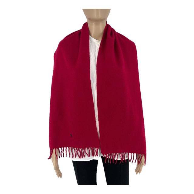 Polo Ralph Lauren Red 100% Wool Scarf For Sale