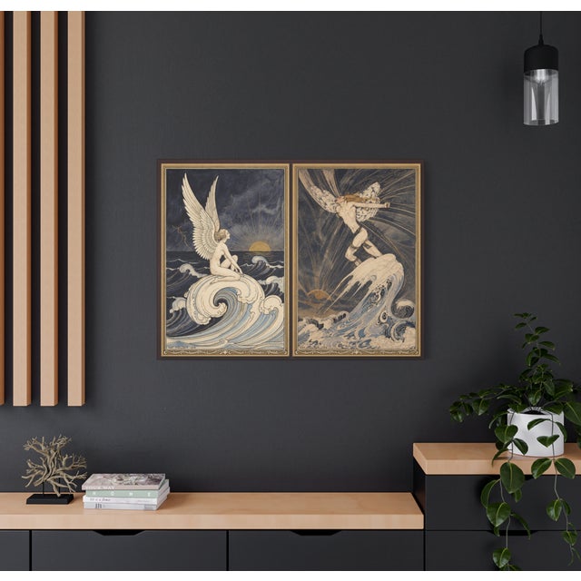 Figurative Atelier Aria Lumae Art Nouveau Symbolist Ethereal Figures Original Hybrid Fine Art Gallery Board Diptych Set For Sale - Image 3 of 14