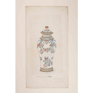 Gabriel Fourmantraux, Chinese Vase, Ink and Watercolor Drawing, 1930s For Sale