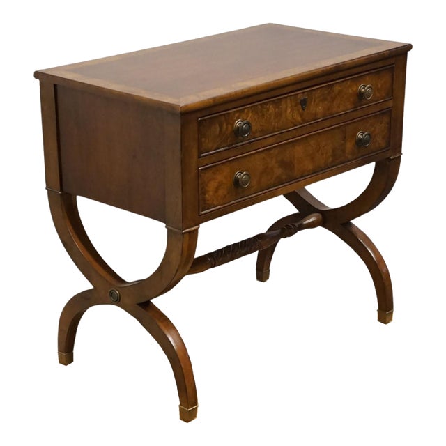 Ethan Allen Newport Collection Burled Walnut 32" Two Drawer Chest W. X-Frame Base 30-5206 - 430 Henley Finish For Sale