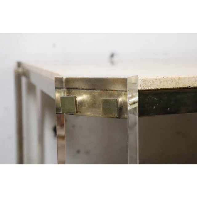 Dining Table in Travertine, Gold-Tone Metal and Acrylic Glass, 1970s For Sale - Image 14 of 18