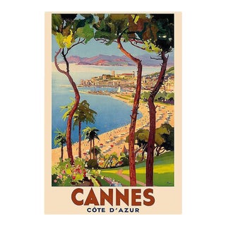 Matted and Framed Vintage Cannes Travel Poster For Sale