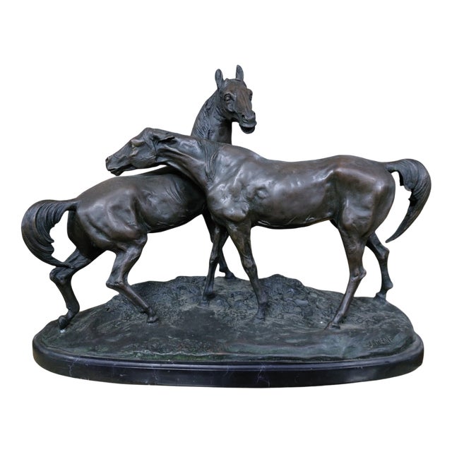Pierre Jules Mène, Sculpture with Horses, 1800s, Bronze & Marble For Sale