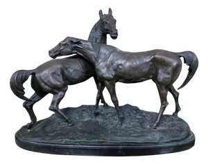Pierre Jules Mène, Sculpture with Horses, 1800s, Bronze & Marble
