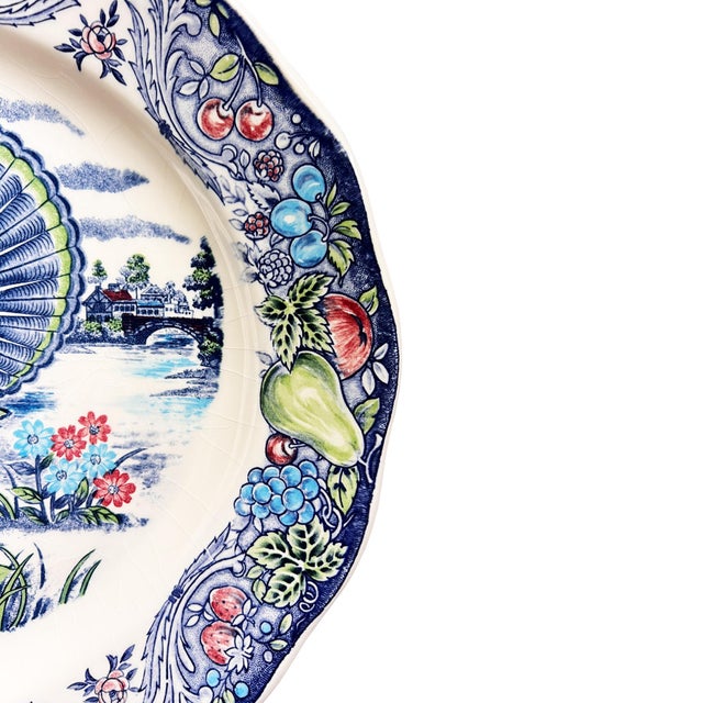 Ceramic Large Vintage Turkey Transferware Thanksgiving Serving Platter With Fruit Border For Sale - Image 7 of 8