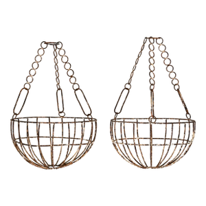 Antique Round Chippy Shabby Chic Hanging Planter Baskets - A Pair (2)