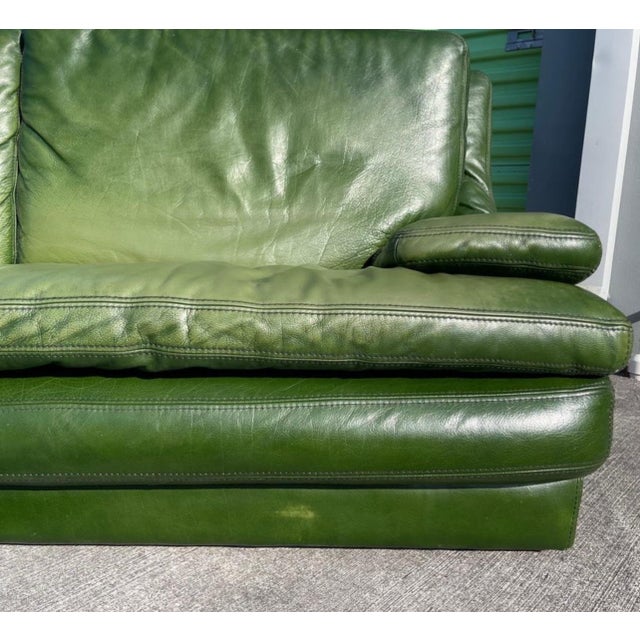 Postmodern Patinated Green Buffalo Leather Sofa by Roche Bobois For Sale - Image 9 of 10