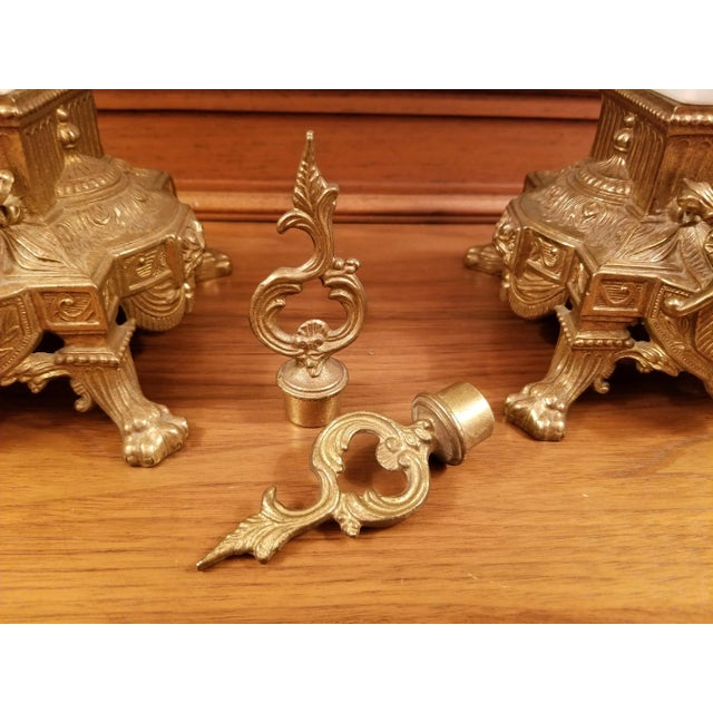 Vintage Italian Pair of 7-Light Gilt Bronze & Marble Figural Cherub Candelabras For Sale - Image 15 of 18