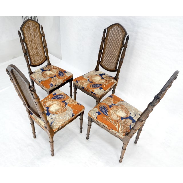 Set of 4 Bright floral Upholstery Cane Backs Turned Oak Legs Dining Chairs MINT! For Sale - Image 11 of 15