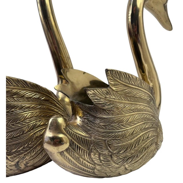 1960s Large Vintage Brass Swan Planters - A Pair For Sale - Image 5 of 8