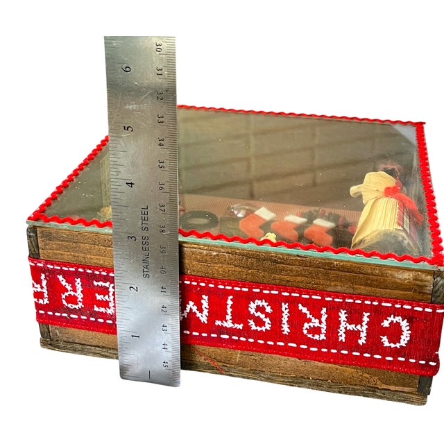 Vintage Handmade Christmas Diorama Shadow Box With Miniature Holiday Stocking by the Fire Scene. For Sale - Image 12 of 13