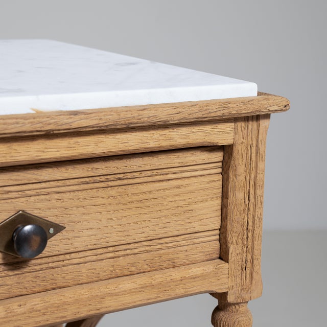 Pair of Eclectic Oak Side Tables with Marble Tops, Antique, France, Circa 1900 For Sale - Image 10 of 15