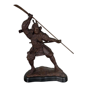 Japanese Bronze Samurai Warrior Sculpture With Spear, Early 20th Century