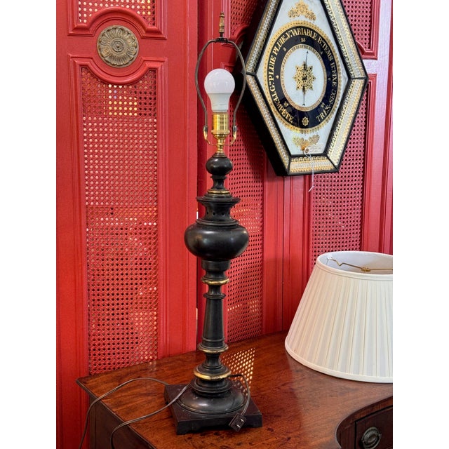 19th Century French Bronze Table Lamp With Baluster Column and Square Base For Sale - Image 10 of 12