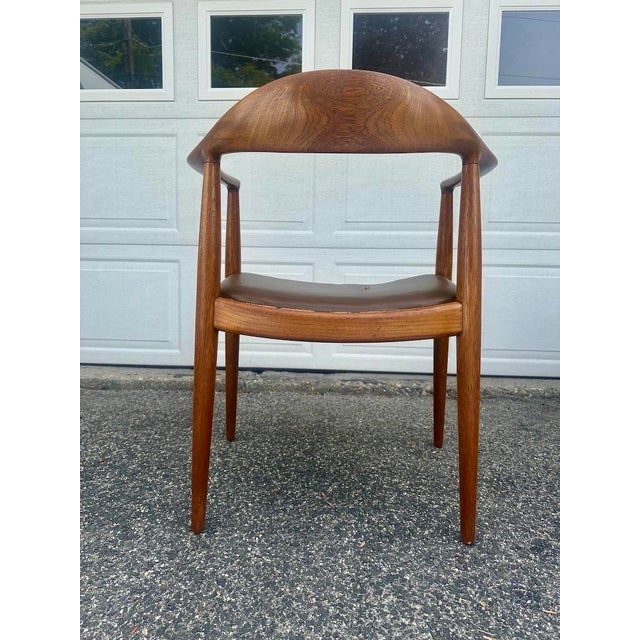 Wood Original Hans Wegner for Johannes Hansen "The Chair" Teak and Leather Round Chair 60s For Sale - Image 7 of 15