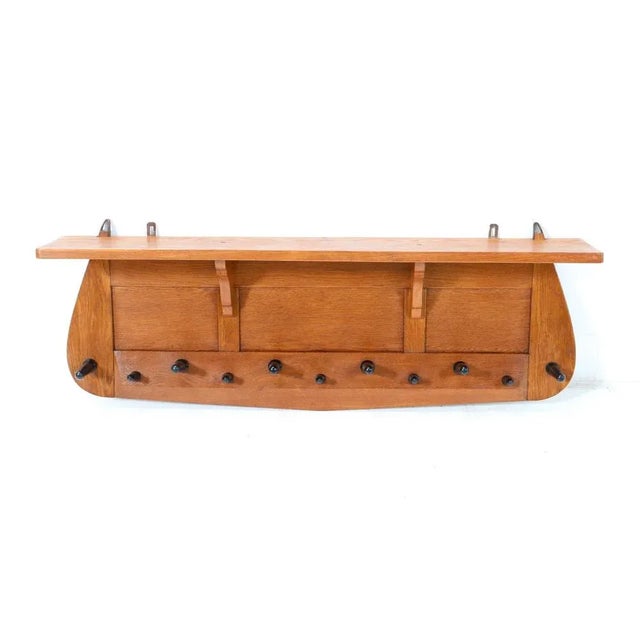 1920s Art Deco Amsterdamse School Wall Coat Rack in Oak, 1920s For Sale - Image 5 of 9