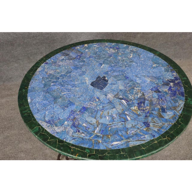 Gemstone Lapis and Malachite Center Table With Metal Base For Sale - Image 7 of 10