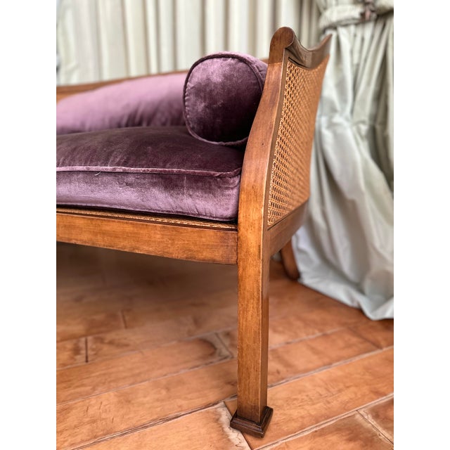 Minton-Spidell Minton-Spidell Attributed Canework Framed Velvet Sofa For Sale - Image 4 of 10