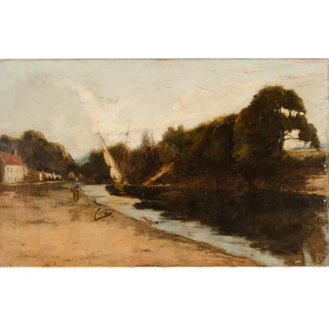 Late 19th Century David Noble (British, 1882-1890) Impressionist Canal Landscape For Sale - Image 5 of 13