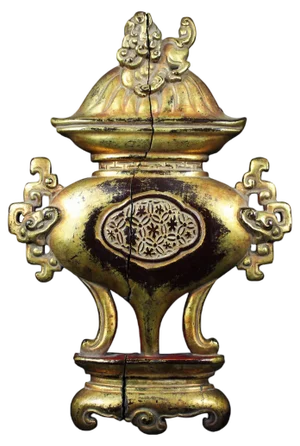 18th Century Chinese Decoration Element in Lacquered & Gilded Wood, 1750s