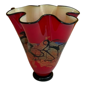 1980s Signed Nourot Glass Studio Red Satin Flute Vase