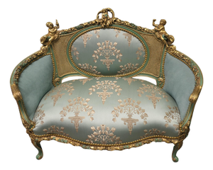 French Green and Gold Boudoir Sofa in Silk