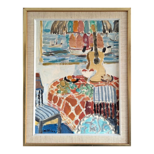 Mid-Century Modern 'Interior With Painting' Vintage Swedish Original Still Life Interior Oil Painting, Framed For Sale