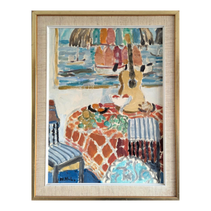 Mid-Century Modern 'Interior With Painting' Vintage Swedish Original Still Life Interior Oil Painting, Framed