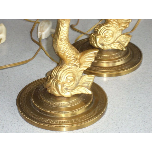 Metal C. 1930's French Art Deco Gilt Bronze Sea Creature/ Dolphin Table Lamps - a Pair For Sale - Image 7 of 10