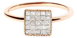 10K Rose Gold 1/3 Cttw Invisible Set Princess Cut Diamond Composite Square Shape Ring for Women (H-I color, I1-I2 clarity) - Size 7