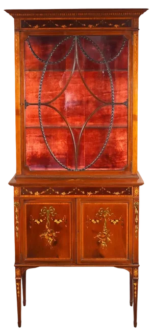 Edwardian Mahogany Satinwood Hand Painted Display Cabinet, 1900