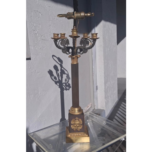 19thc French Empire Gilt & Patinated Bronze Table Lamp Candelabra For Sale - Image 12 of 12