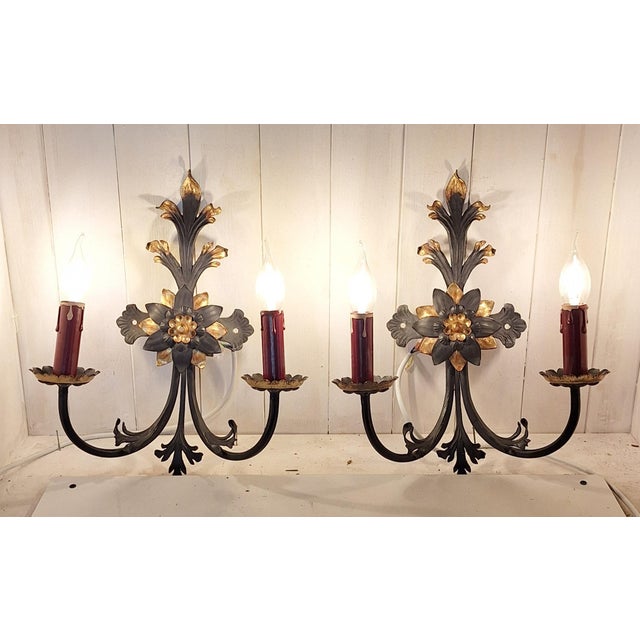Rustic Vintage Rustic Wall Lamps with Wrought Iron Frame, 1970s, Set of 2 For Sale - Image 3 of 7
