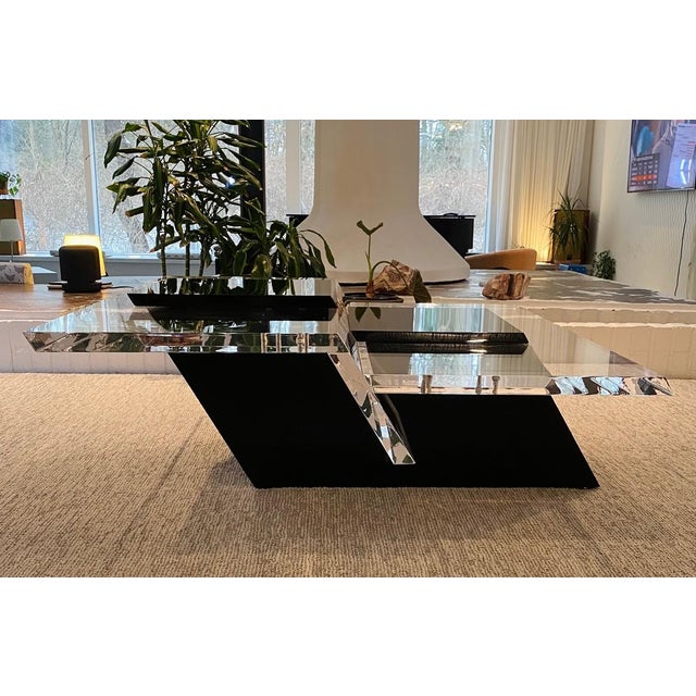 1970s Mid-Century Modernist Black & Clear Lucite Two-Level Rectilinear Cocktail Table For Sale - Image 12 of 12