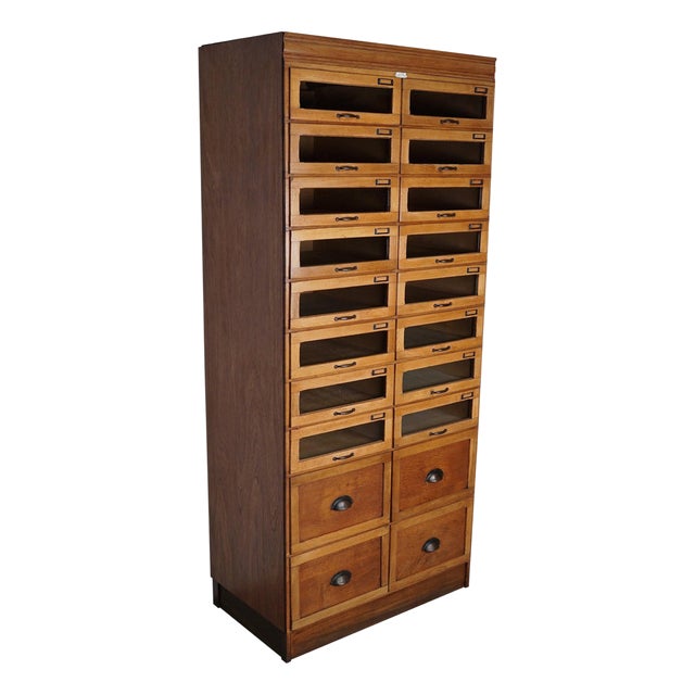English Haberdashery Shop Cabinet with Glass Fronted Drawers, 1930s For Sale