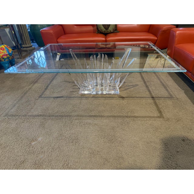 Contemporary Clear Acryllic Base and Glass Top Coffee Table Attributed to Haziza For Sale - Image 3 of 4