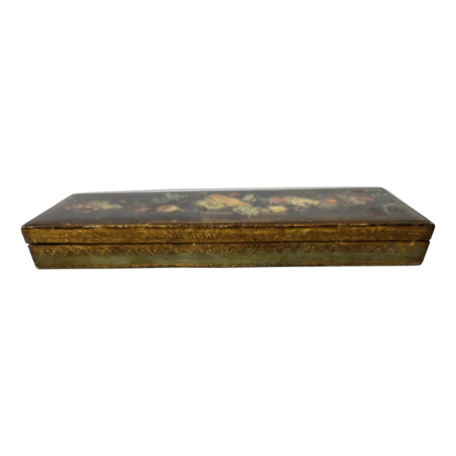 1960s Vintage Italian Hand-Painted Wood Box, Fruit Still Life Gold Gilt ...