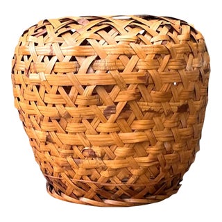 Vintage Woven Rattan Floor Basket For Sale