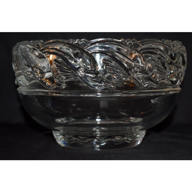 1980s Tiffany & Co. Commemorative Clear Art Glass Crystal Bowl W/Waves & Dolphins For Sale - Image 5 of 14