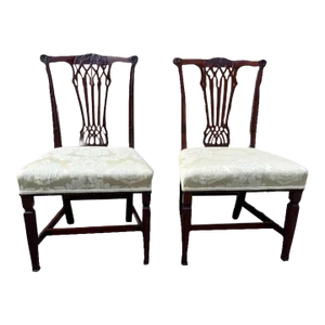 Pair Antique Chippendale Solid Mahogany Side Chairs 18th Century
