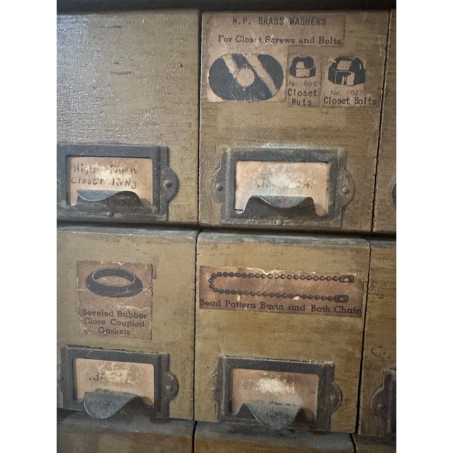 Wood Antique w.c. Heller Industrial Hardware Store Cabinet Early 20th Century For Sale - Image 7 of 9