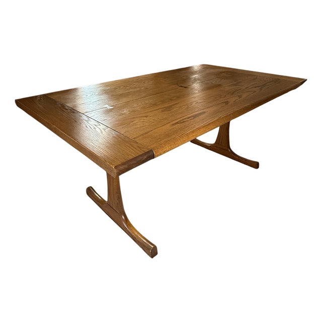 Vintage MCM Conant Ball Solid Oak Extendable Dining Table For Sale