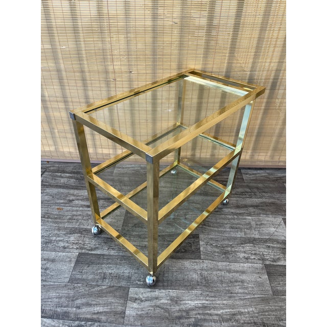 Vintage Mid Century Modern Dry Bar/ Serving Cart in the Pierre Vandel Style. Circa 1970s Features a Hollywood regency-...