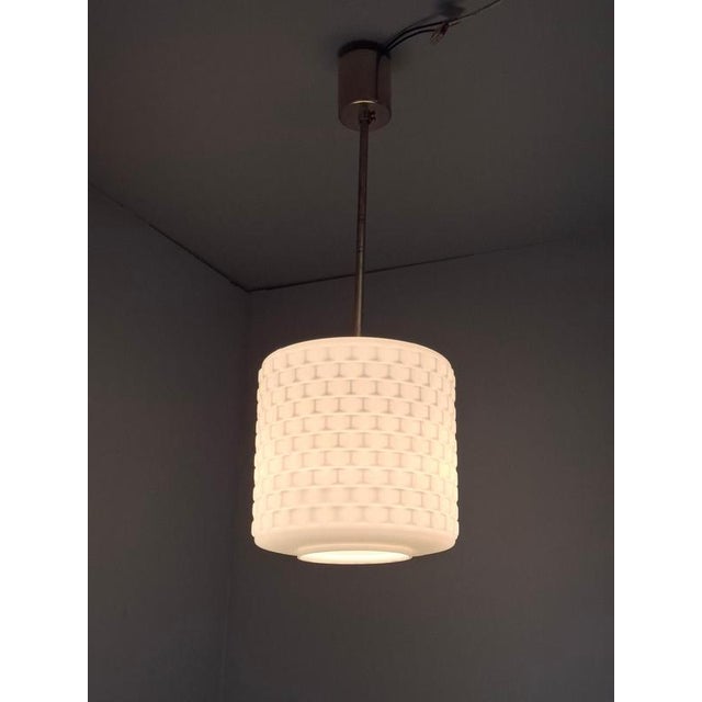 Mid-Century Modern Pendant Lamp in Textured Glass and Brass, Czechoslovakia, 1970s For Sale - Image 6 of 18