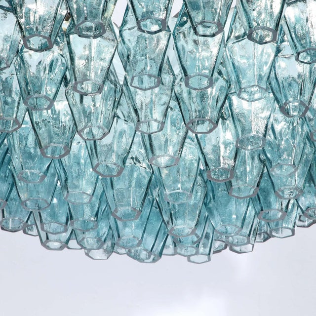 Glass Modernist Hand-Blown Aquamarine Murano Glass Polyhedral Chandelier For Sale - Image 7 of 12